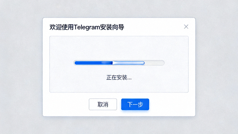 Telegram Windows安装向导界面截图，显示安装进度和欢迎信息