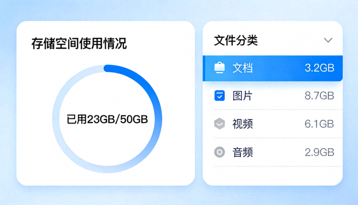 Telegram中文版设置界面中新的云端存储管理面板截图，清晰展示存储空间使用情况和文件分类