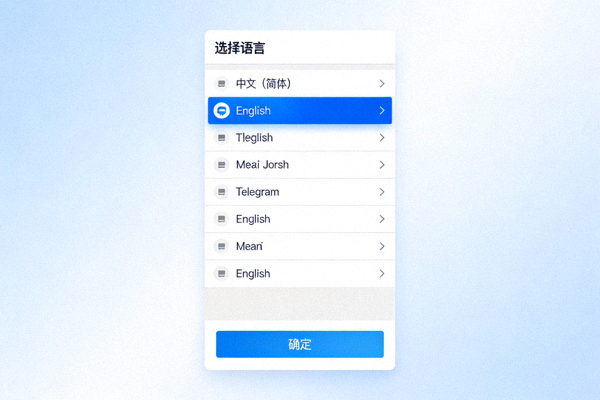 Telegram中文版首次启动语言选择界面截图，中文选项被高亮显示