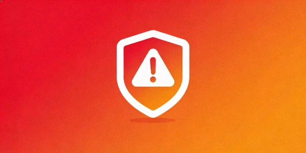 一个带有警告标志的安全盾牌图标，背景为红色和橙色渐变，象征着下载安全提醒